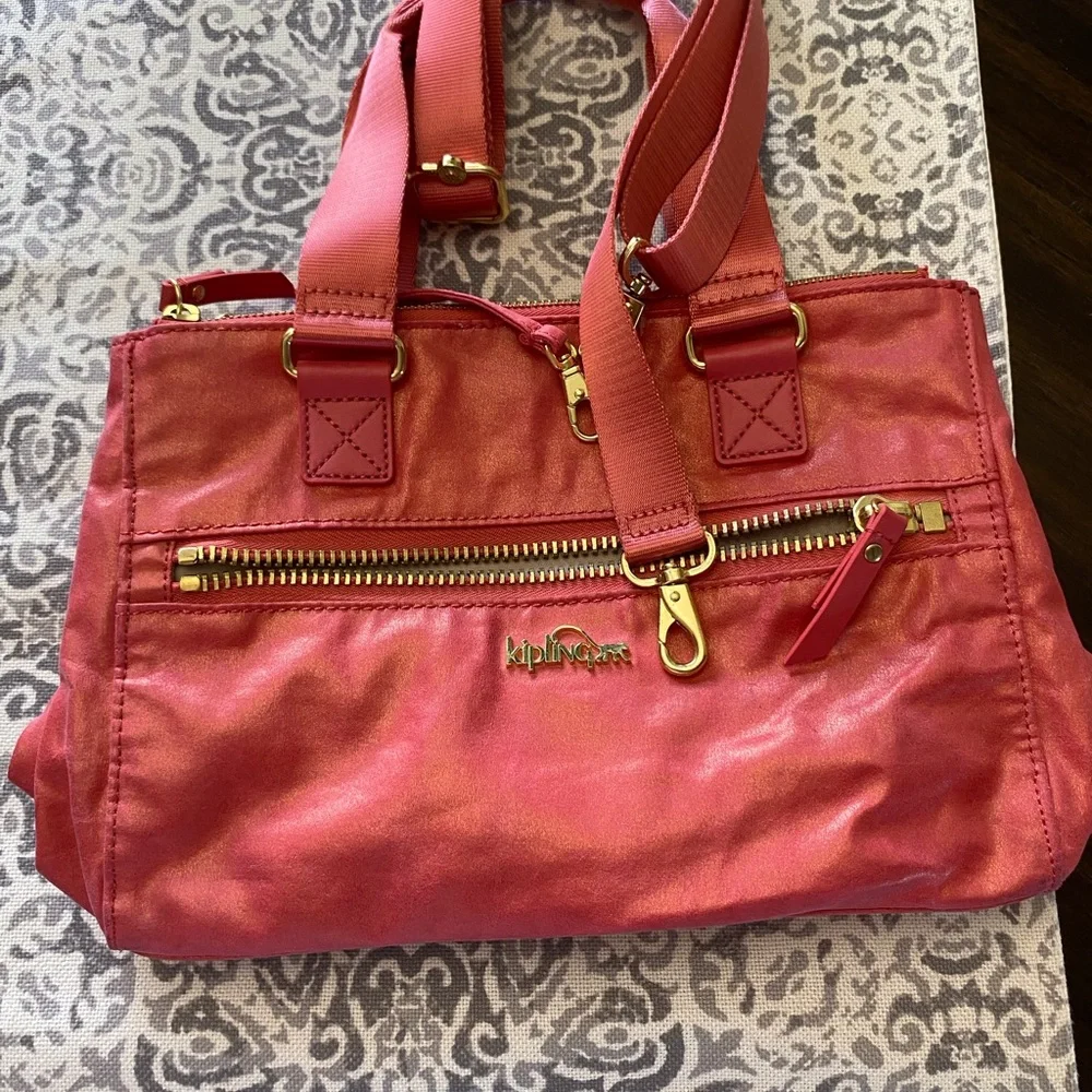 Kipling Shiny Coral Pink Shoulder & Handbag✨✨ - Picture 10 of 16